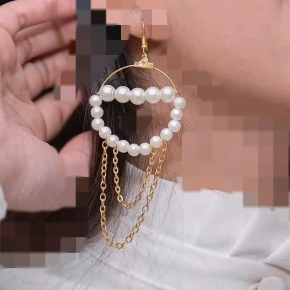 گوشواره زنجیر و‌مروارید استیل