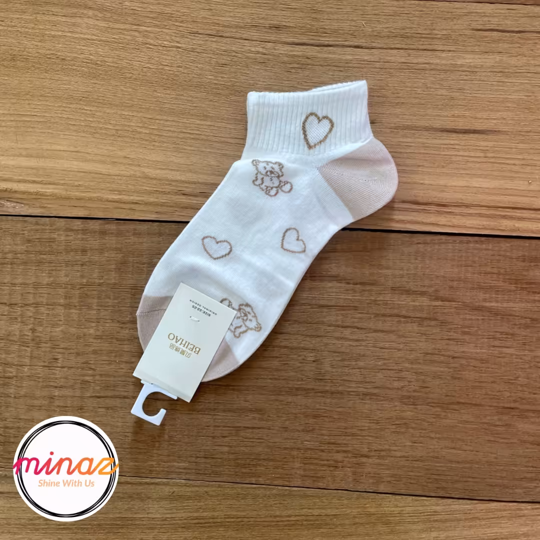 جوراب مچی طرح خرس تدی رنگ سفید قهوه ای شماره 1