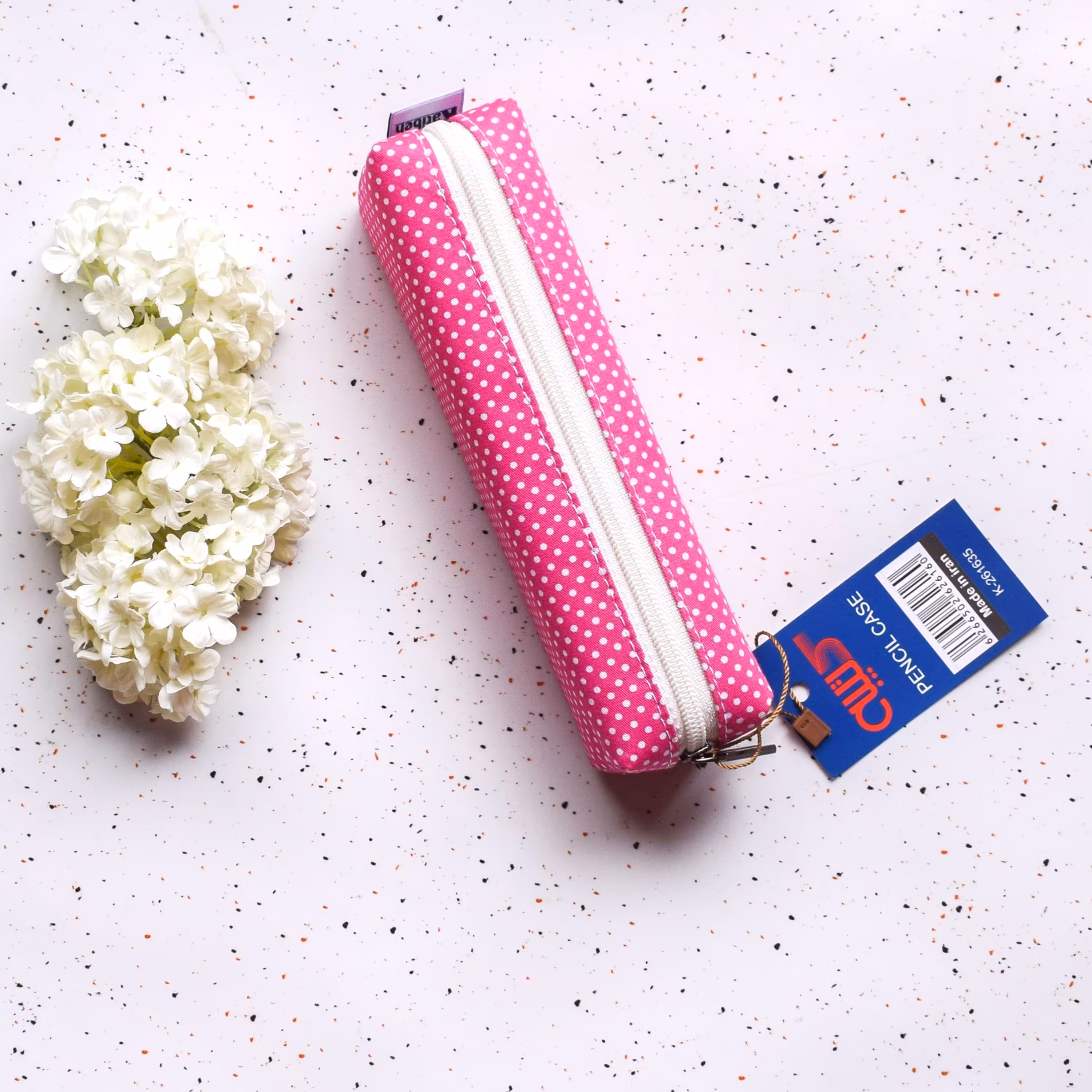 جامدادی پارچه ای کتیبه صورتی خال خالی