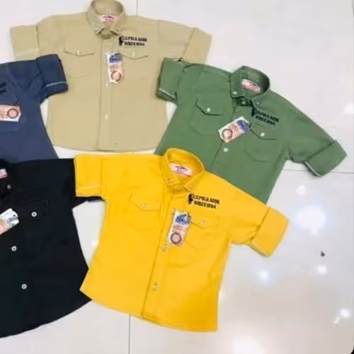 پیراهن پسرانه کتان کش رنگ سبز و خردلی سایز  (2 تا 5 سال)