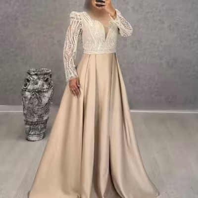 پیراهن مهمانی زنانه گیپور شاین و ساتن آمریکایی مدل فروغ