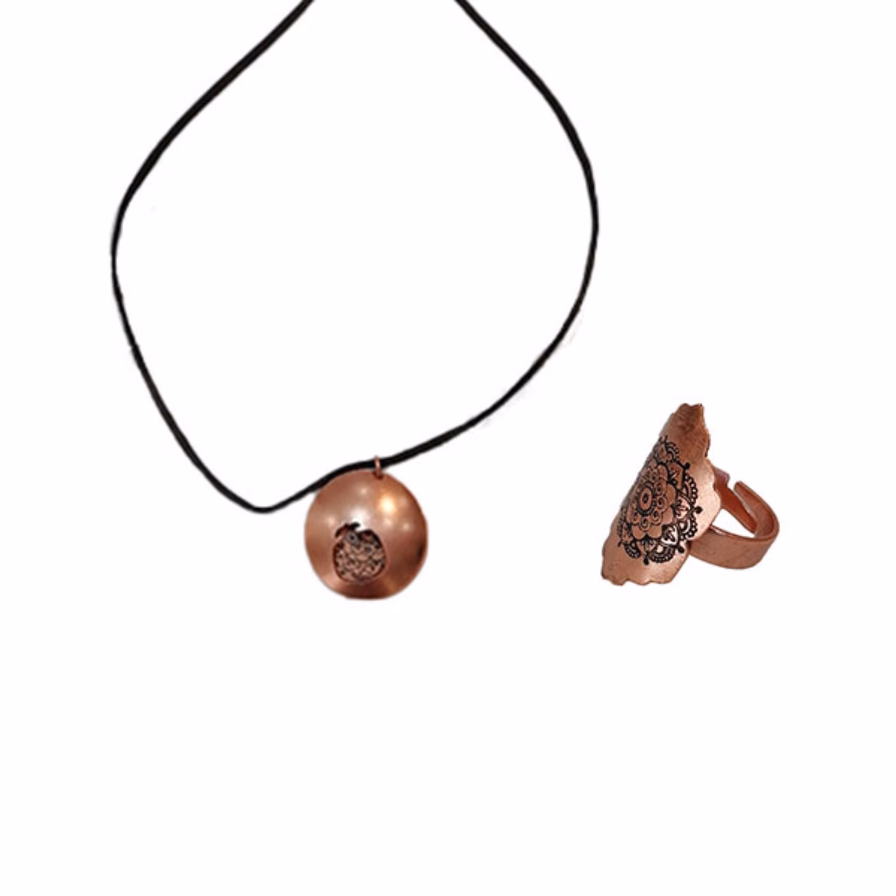 نیم ست مسی زنانه و مردانه گردنبند و انگشتر انار کد JW201-2