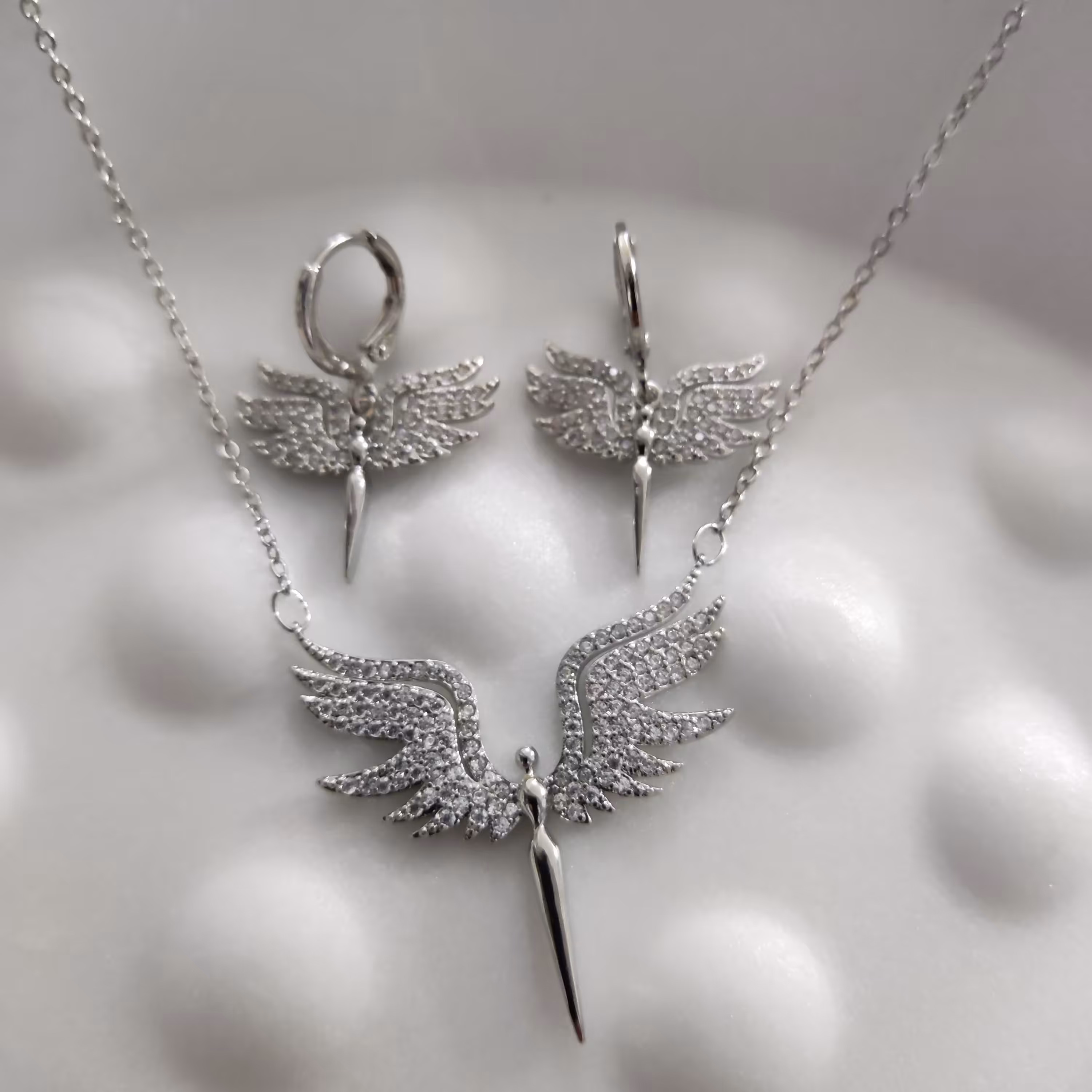 نیم ست بال فرشته  نقره ای