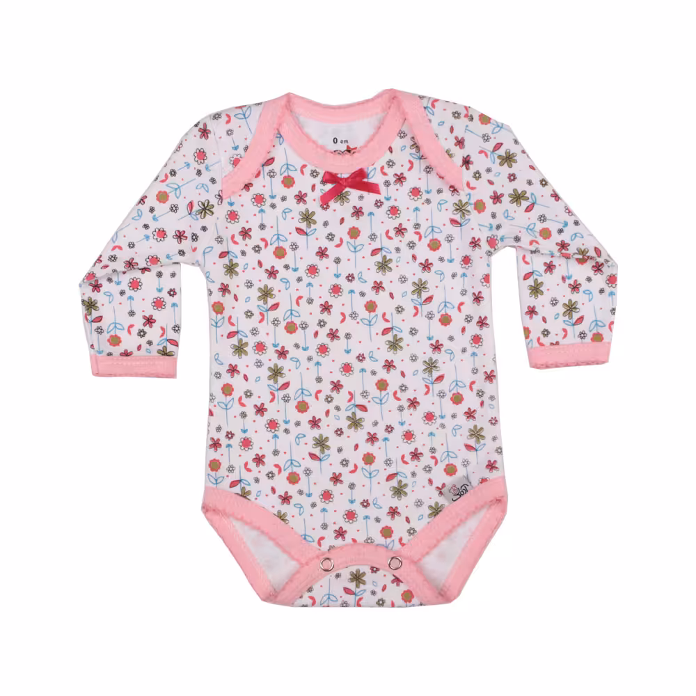 زیر دکمه آستین بلند نوزادی آدمک طرح چاپ گل