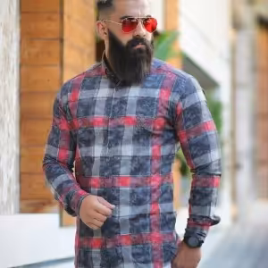 پیراهن چهارخانه دنیم پنبه مردانه