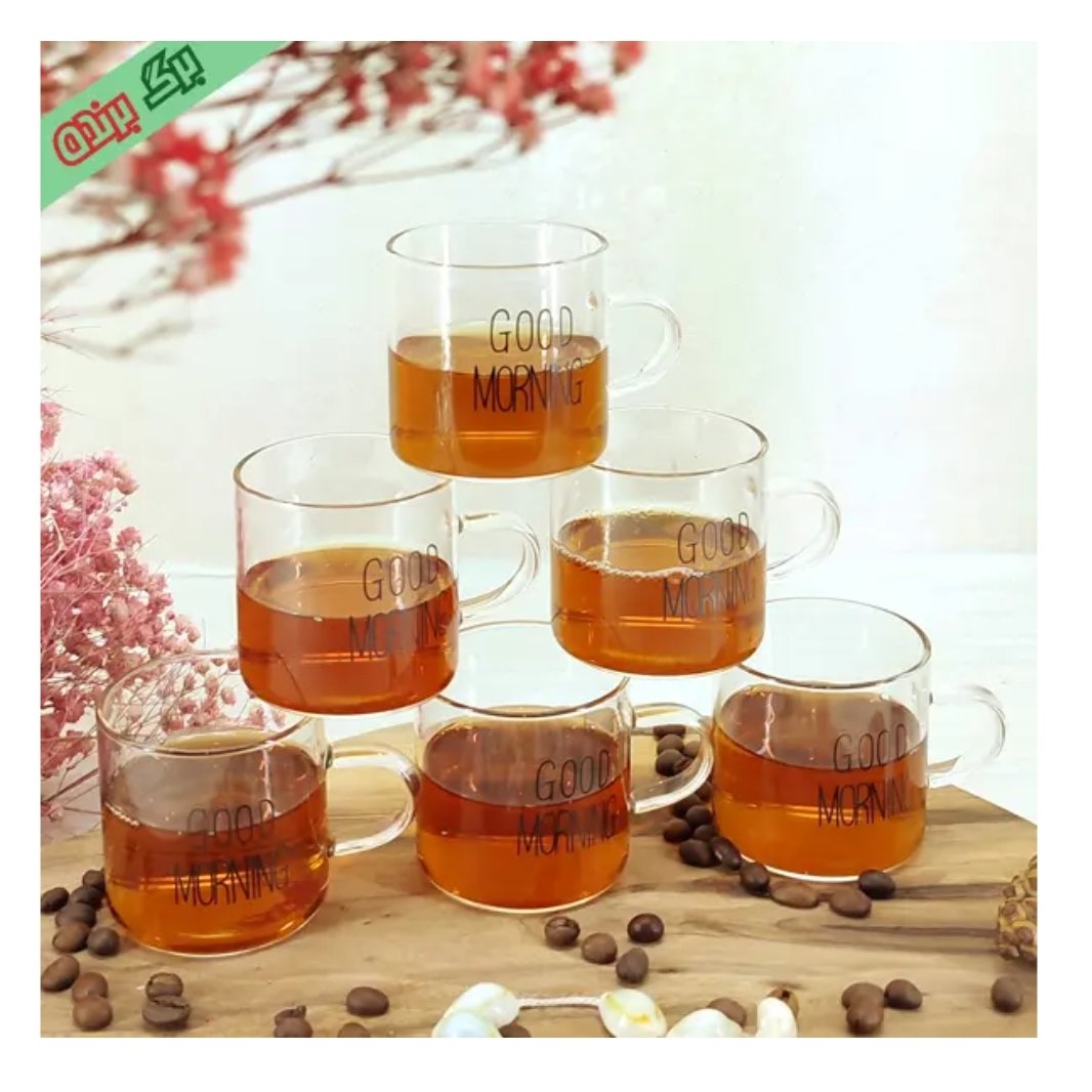 فنجان پیرکس قهوه خوری اسپرسو گود مورنینیگ مجموعه 6 عددی