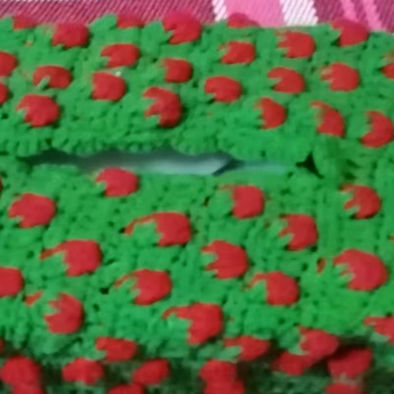 جا دستمال کاغذی قلاببافی طرح توت فرنگی رنگ سبز 100گرم