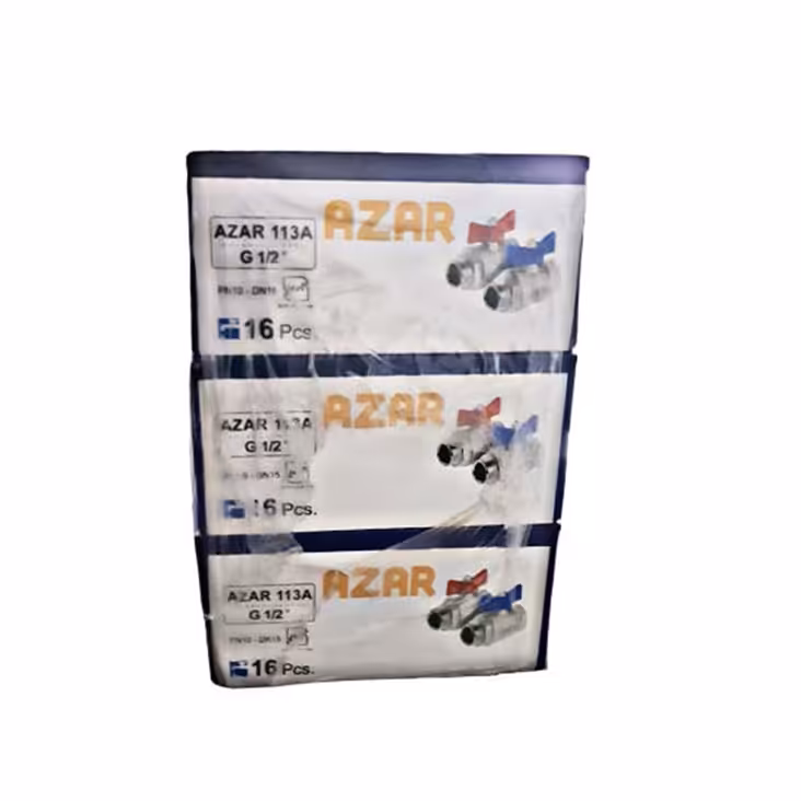 شیر پکیجی دسته پروانه ای یک سر مغزی آذر کد 113 سایز 1 کارتن 40 عددی