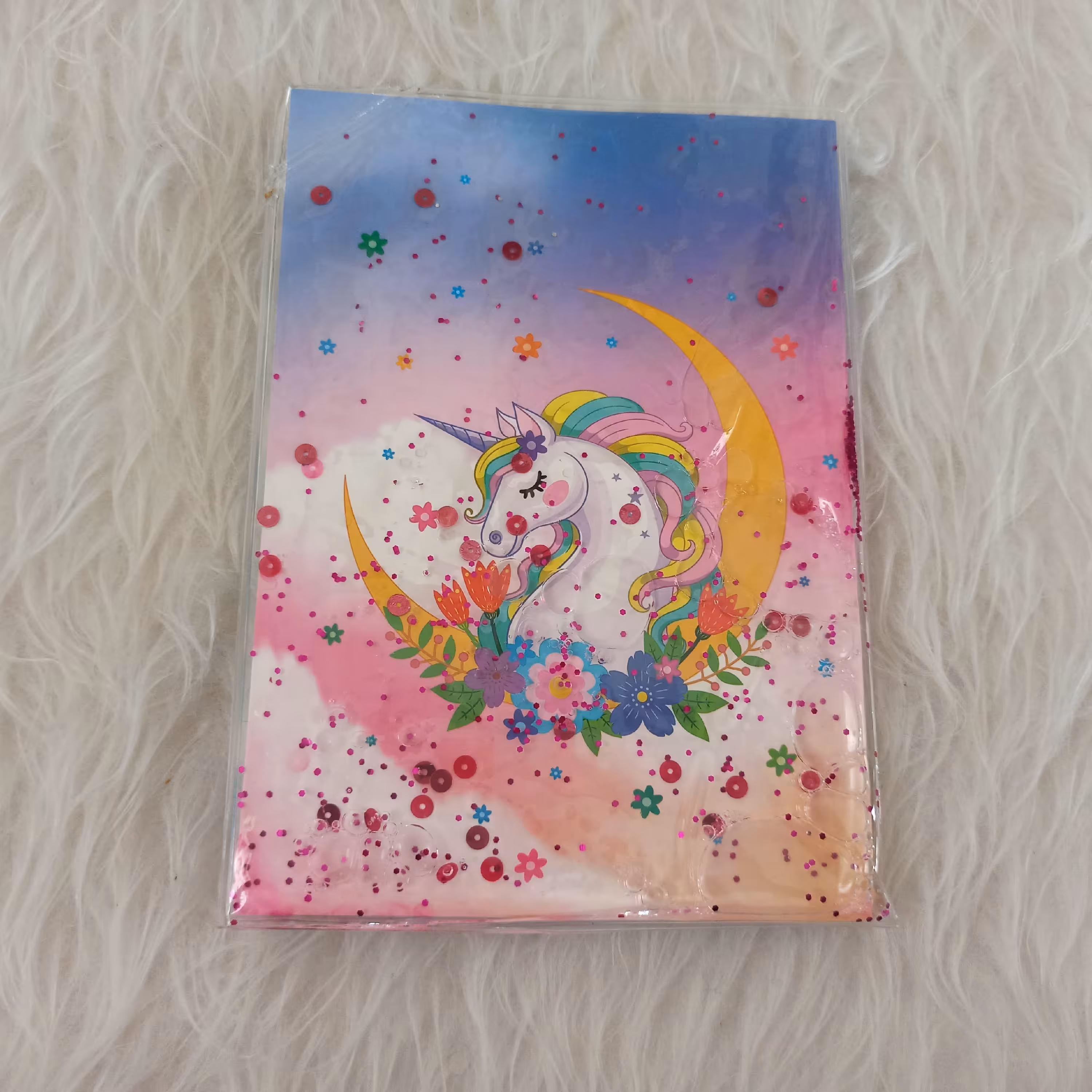 دفتر آکواریومی، داخل حاشیه دار،  صد برگ، خط دار، طرح یونیکورن و ماه