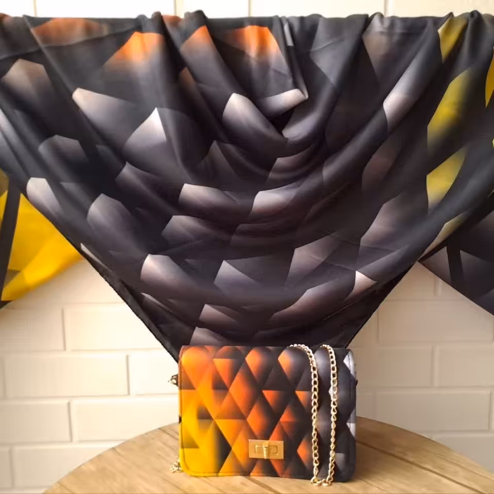 ست کیف وروسری طیف رنگی ( طوسی زرد نارنجی )