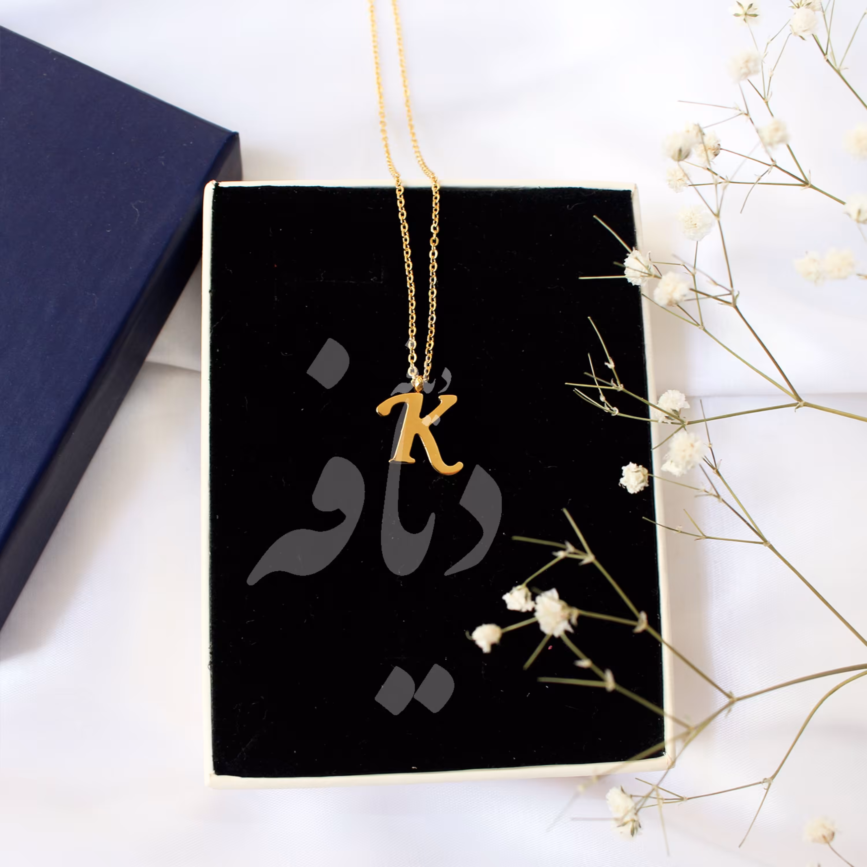 گردنبند حرف انگلیسی ک K با پلاک و زنجیر جنس استیل رنگ ثابت