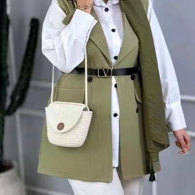 ست زنانه ست سه تیکه عیدانه وست و شومیزوکمربندبهار