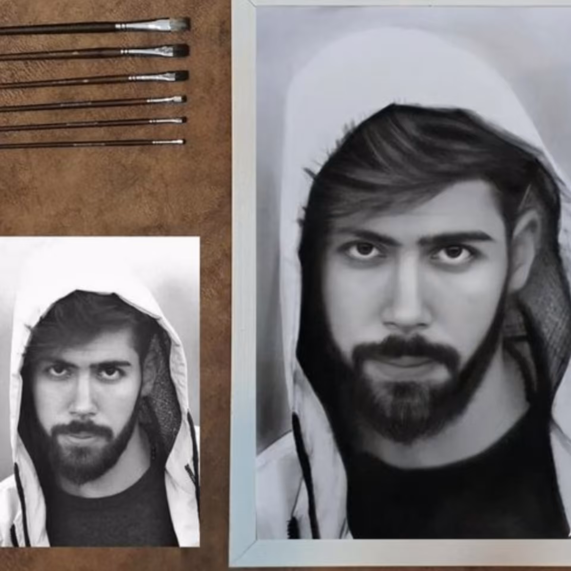 طراحی و نقاشی چهره به سبک سیاه قلم بصورت سفارش سایز  A3