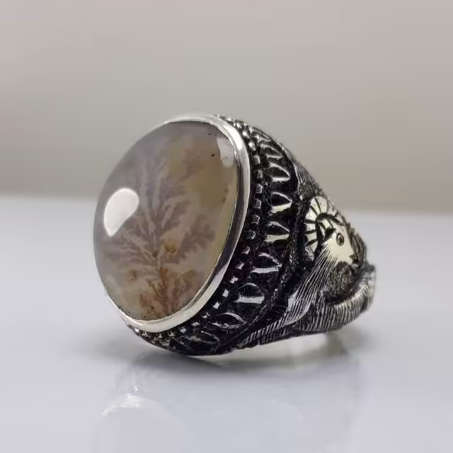 انگشتر نقره دست ساز  با نگین شجر پاییزی بسیار خاص 