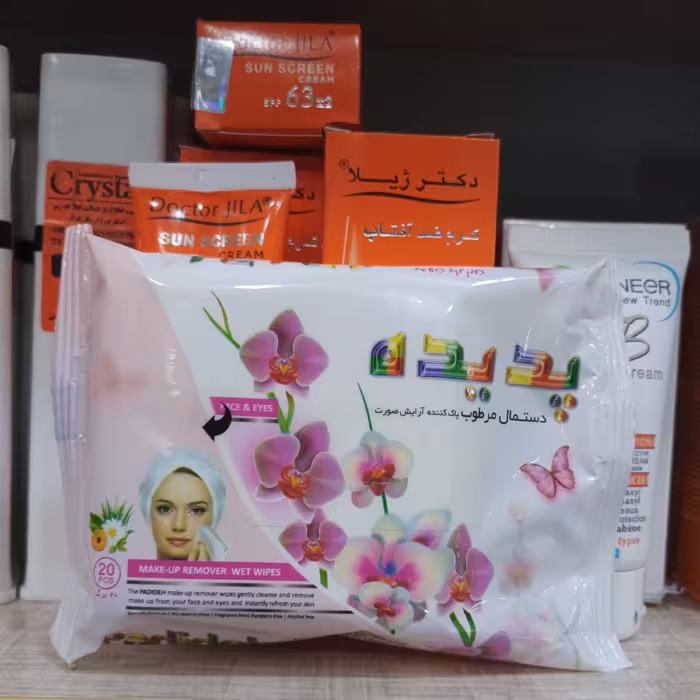 دستمال مرطوب پدیده، یه پاک کننده غیرالکلی  برا پوست های حساس، فاقد پارابن،باعصاره طبیعی آلوئه ورا با فرمول غیر چرب