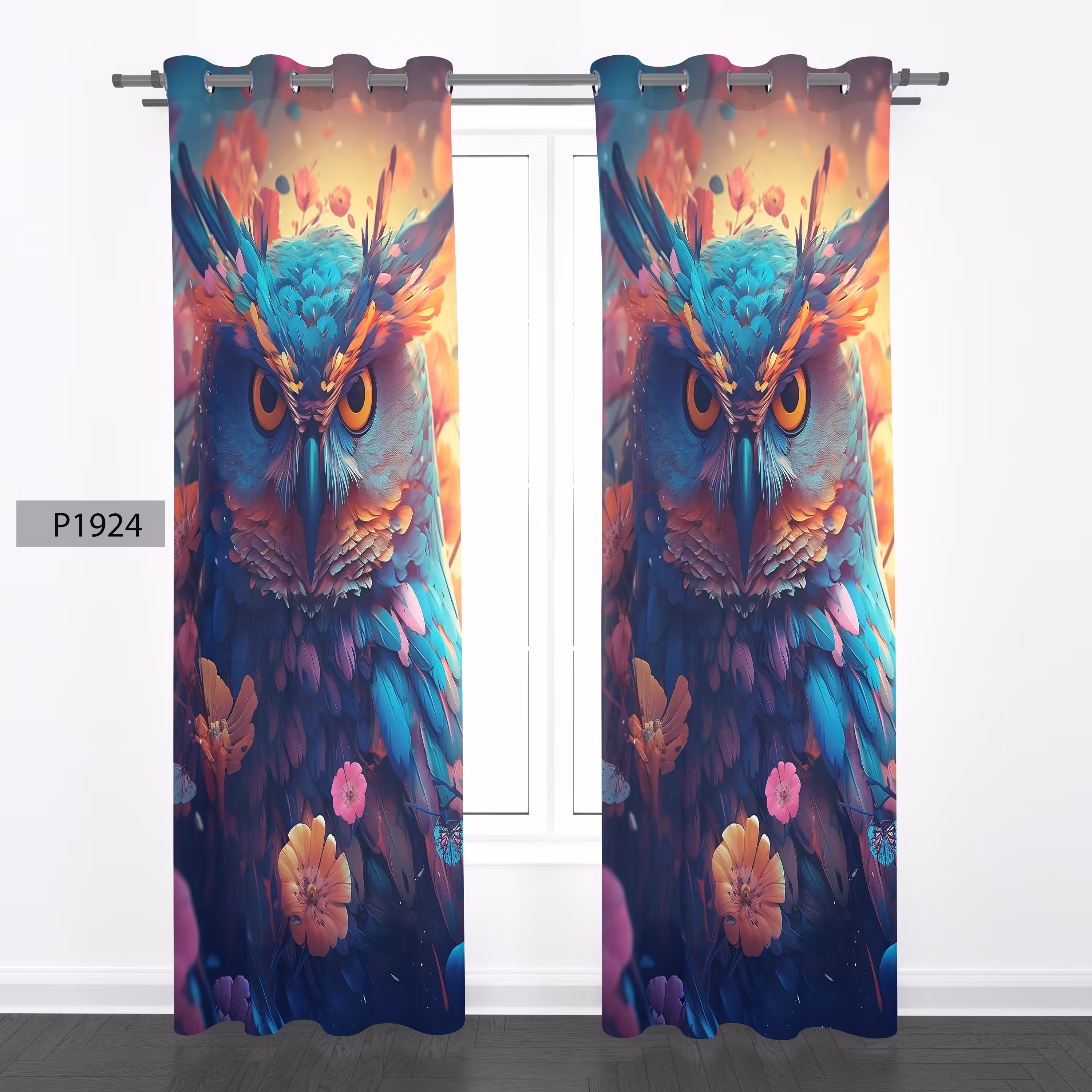 پرده هازان چاپی دو قواره دوخته شده پانچ شده هر قواره عرض 140ارتفاع190کد1924