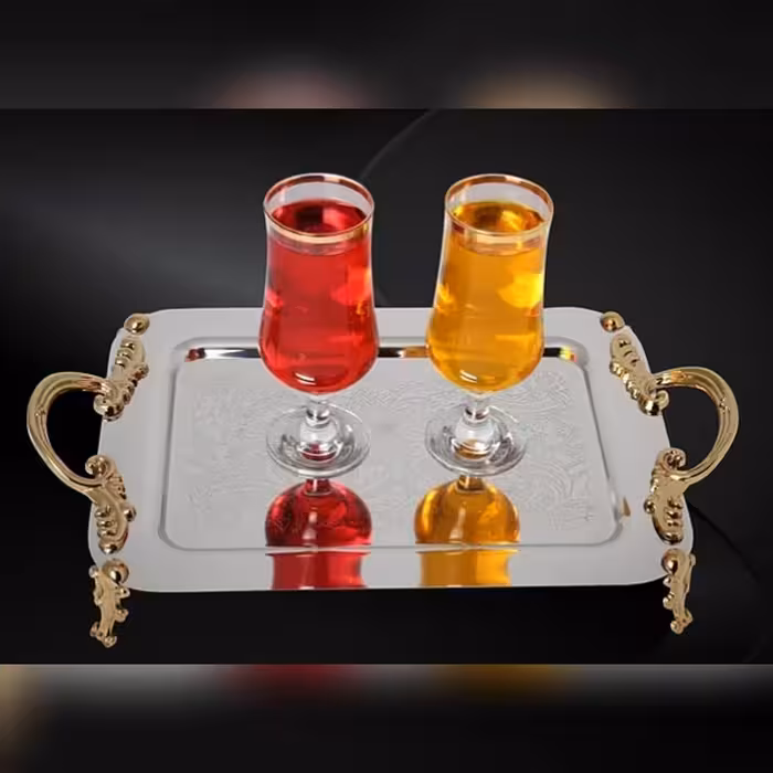 سینی پذیرایی استیل طرح فجر  پایه دار بزرگ (طلایی )