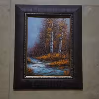 منظره پاییز برفی رنگ روغن برجسته قابل شستشو اندازه با قاب 42 در 52 روی تخته سه ل