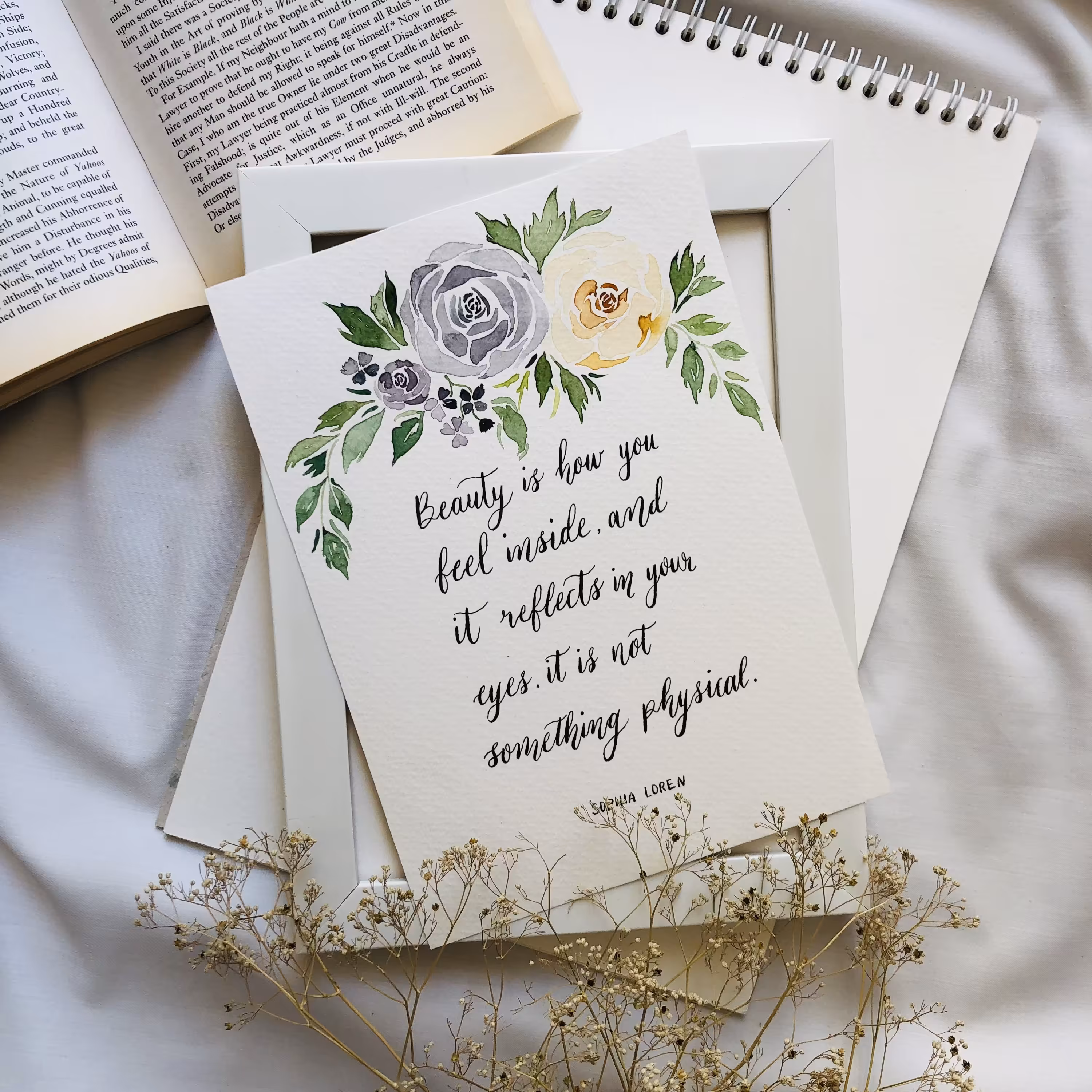 تابلو دکوراتیو خوشنویسی انگلیسی و طراحی آبرنگ