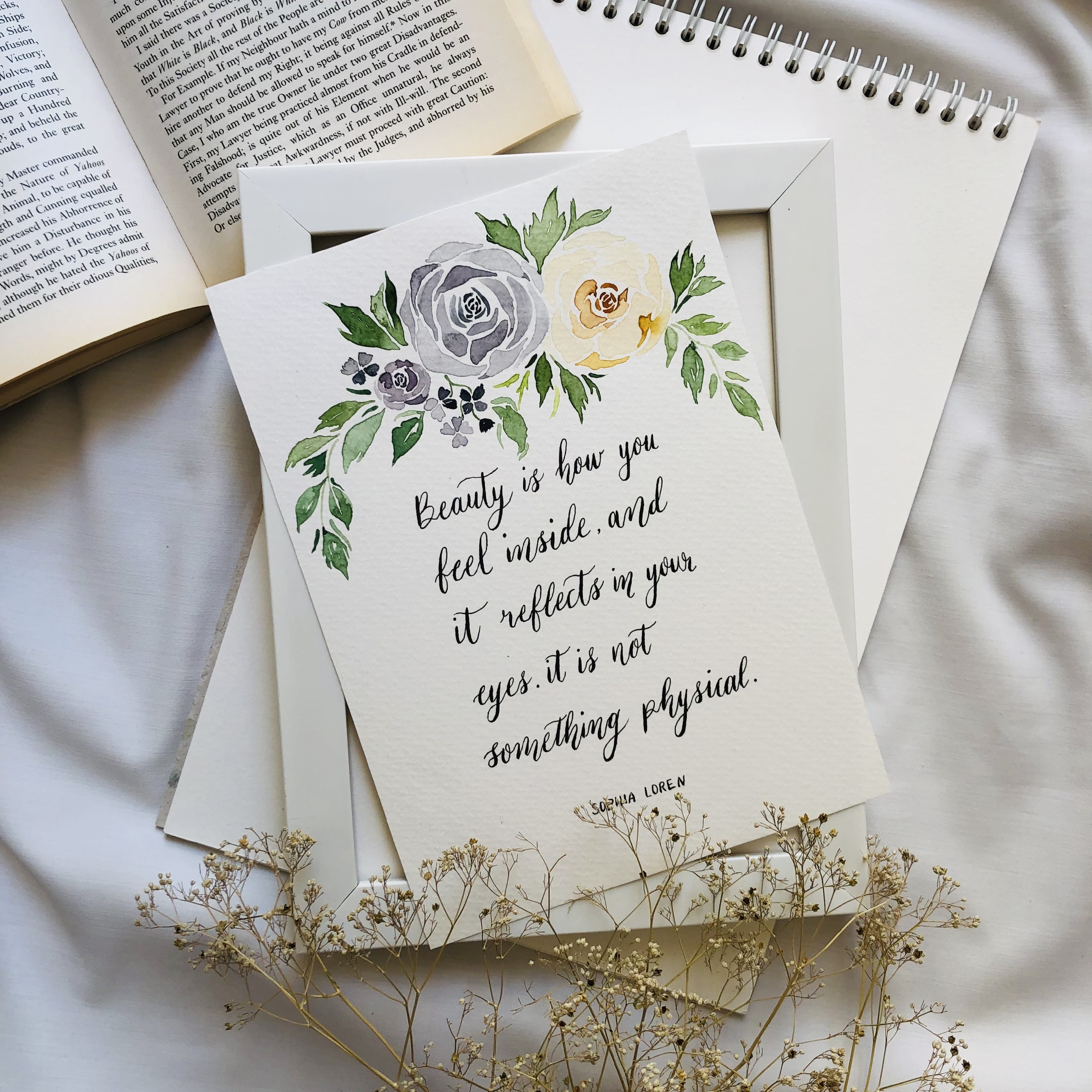 تابلو دکوراتیو خوشنویسی انگلیسی و طراحی آبرنگ