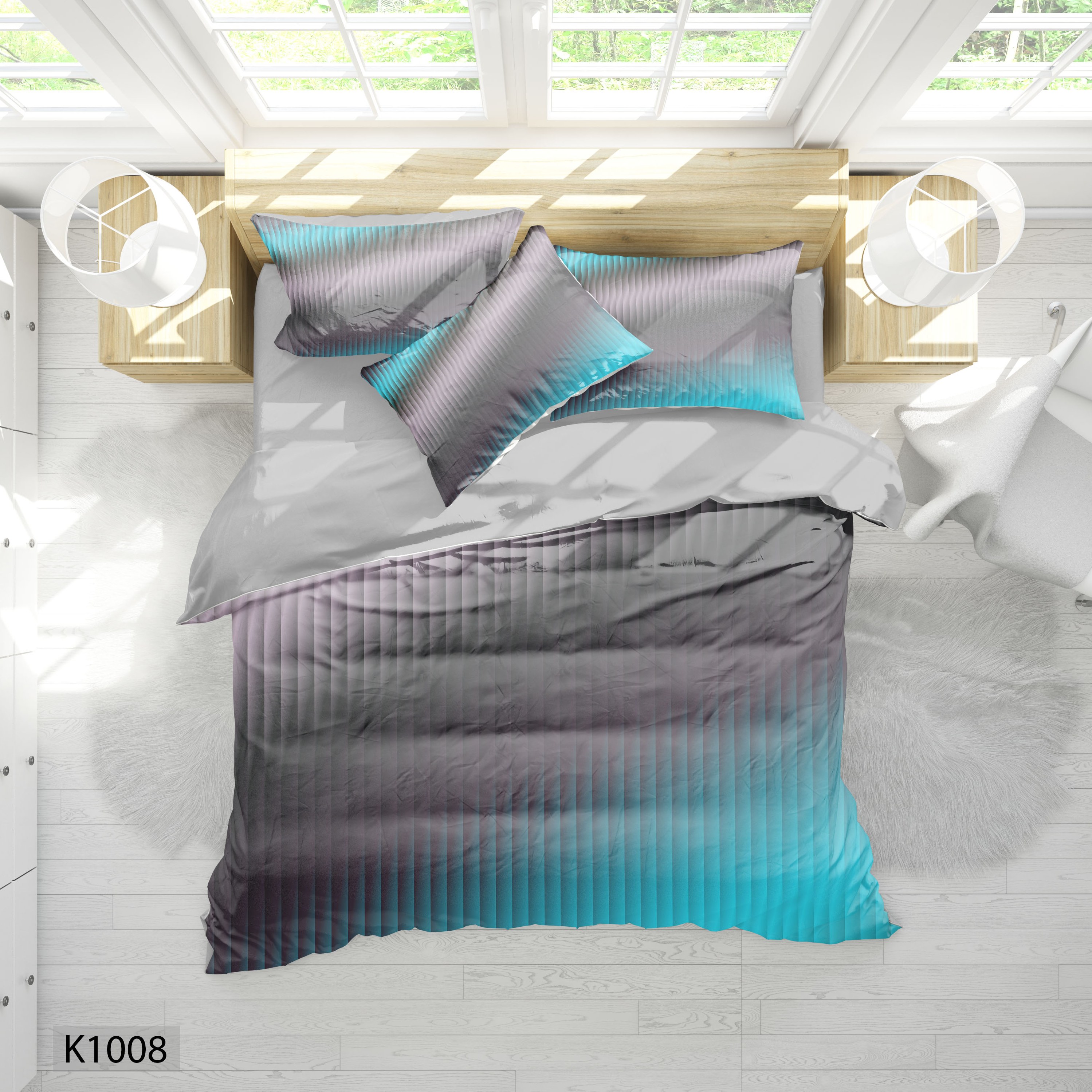 ست رو تختی چاپی 6 تیکه کالیفرنیا دو نفره   کد1008