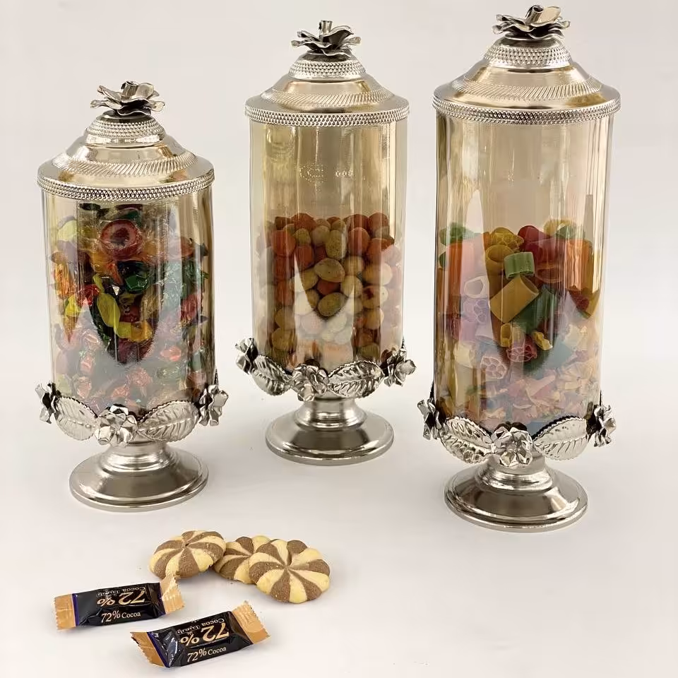 شکلات خوری ست سه تایی گلبرگ نقره ای 