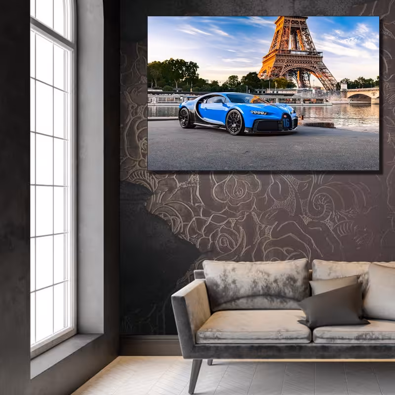 تابلو شاسی طرح ماشین مدل بوگاتی Bugatti chiron - اندازه 50 در 70 