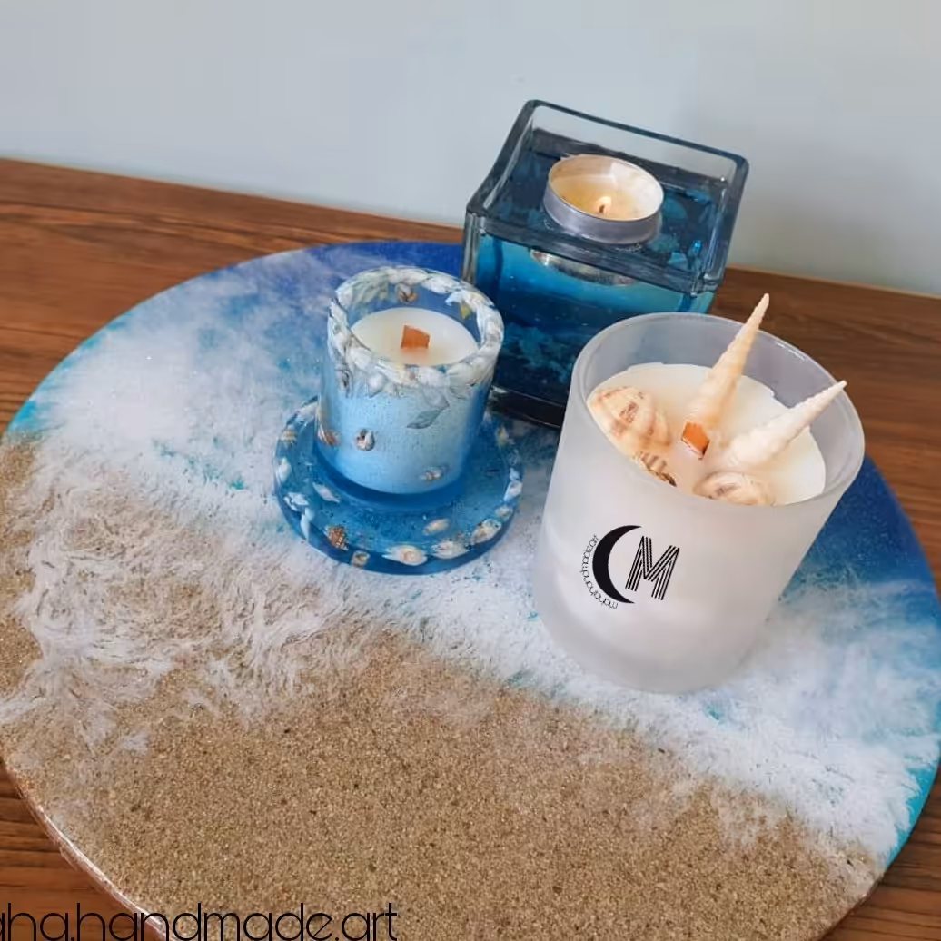 ست دریایی استند رزینی همراه شمع و جا شمعی رزینی قابل اجرا در رنگ  و سایز دلخواه شما