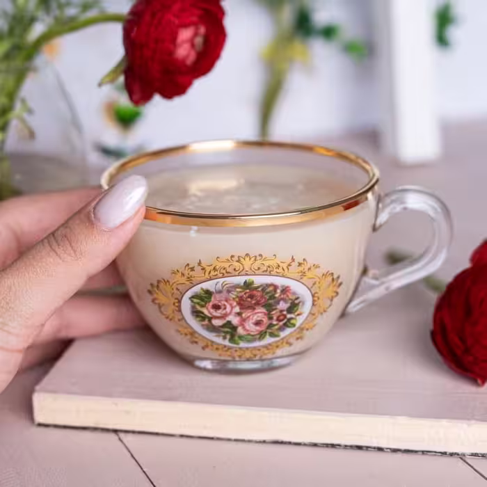 فنجان لب طلایی گل سرخ ساخت چین مدل بیسیک بسته شش عددی