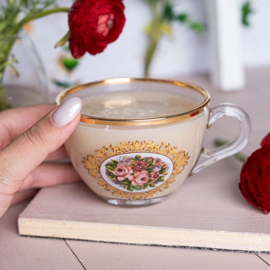 فنجان لب طلایی گل سرخ ساخت چین مدل بیسیک بسته شش عددی