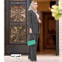  مانتو شلوار یقه ارشال یگانه  جنس مازراتی رنگ بندی مشکی قرمز طوس