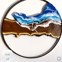 ساعت دیواری روستیک چوب و رزین اپوکسی طرح دریا 