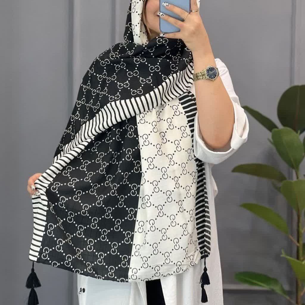 شال سفید مشکی زنانه