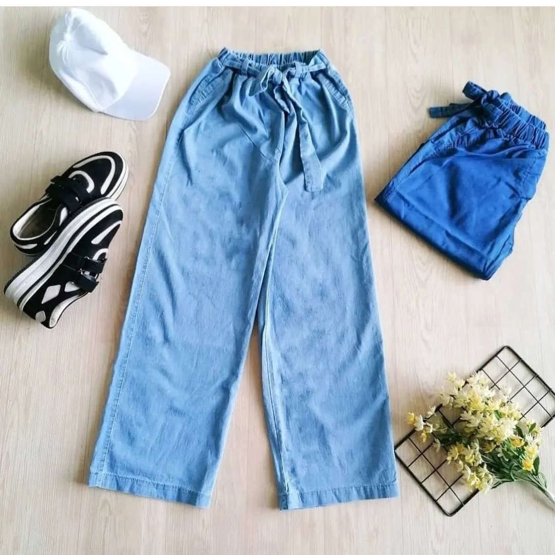 شلوار بگ کاغذی کمر هویچی آبی یخی