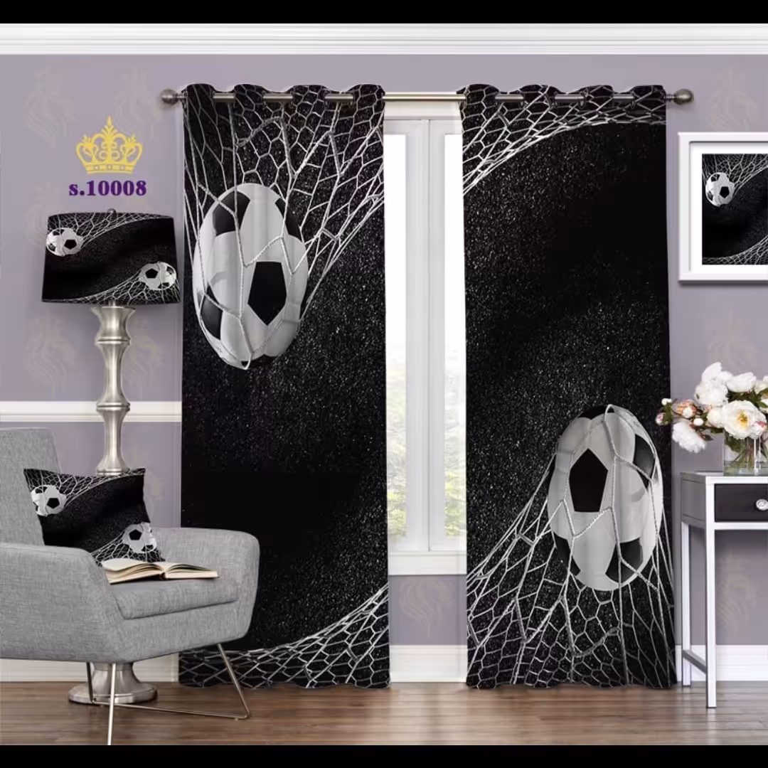 پرده اتاق خواب پسرانه دو قواره طرح ورزشی کد S10008