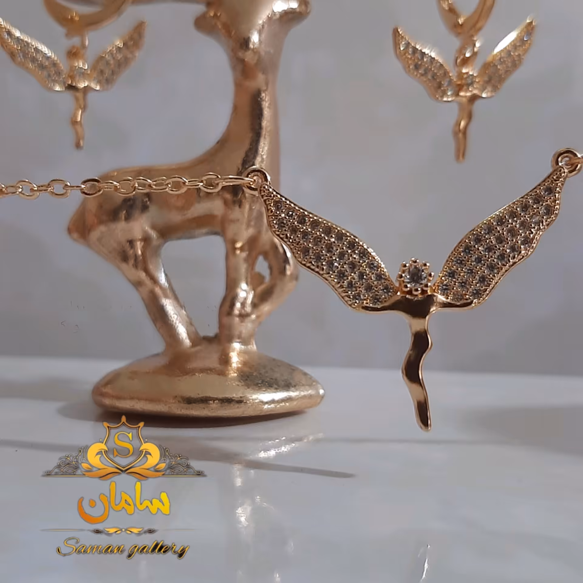 نیم ست فرشته نگین کاری شده استیل رنگ ثابت و ضد حساسیت