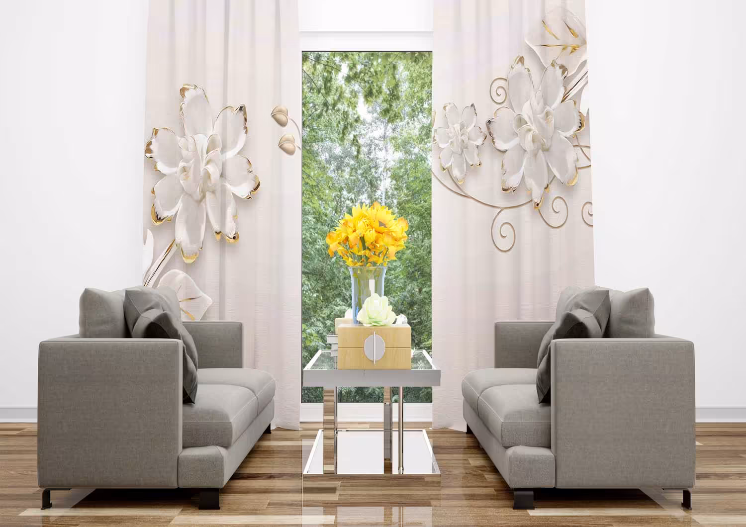 پرده تصویری گل سرامیکی