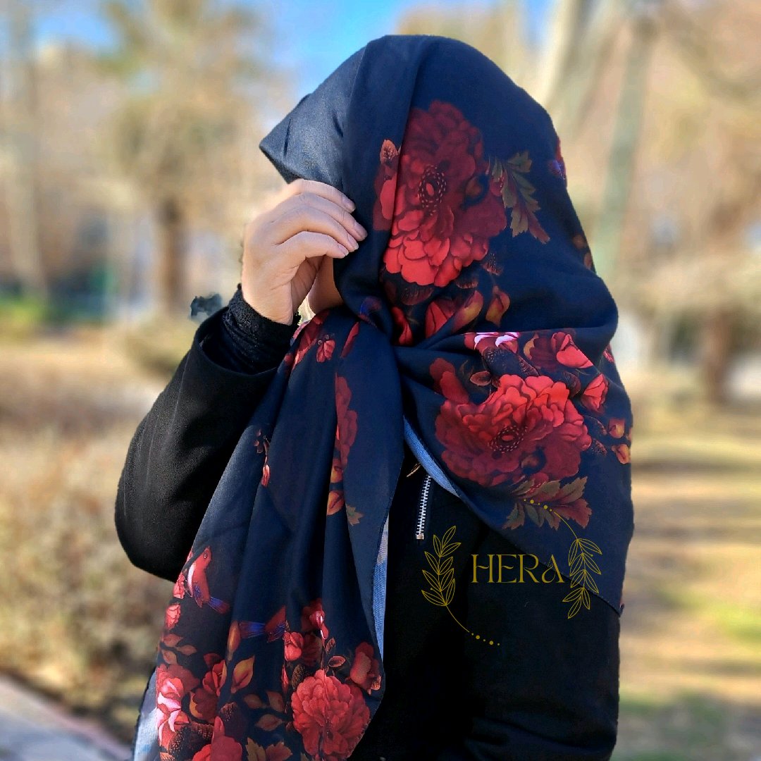 روسری گل و مرغ نخی درجه یک قواره 140 ایستایی عالی چاپ دیجیتالی