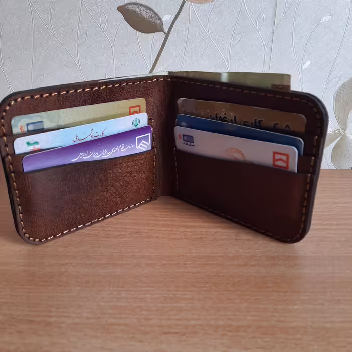 کیف پول جیبی چرم پتینه مشهد کاملا دست دوز