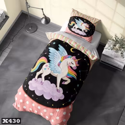 روتختی یک نفره(یکنفره) دخترانه سه بعدی طرح اسب تک شاخ جنس میکروتترون در دو رنگ مشکی و آبی