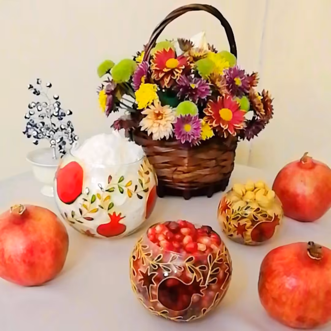 ست 3تایی تنگ شیشه ای یلدا طرح انار