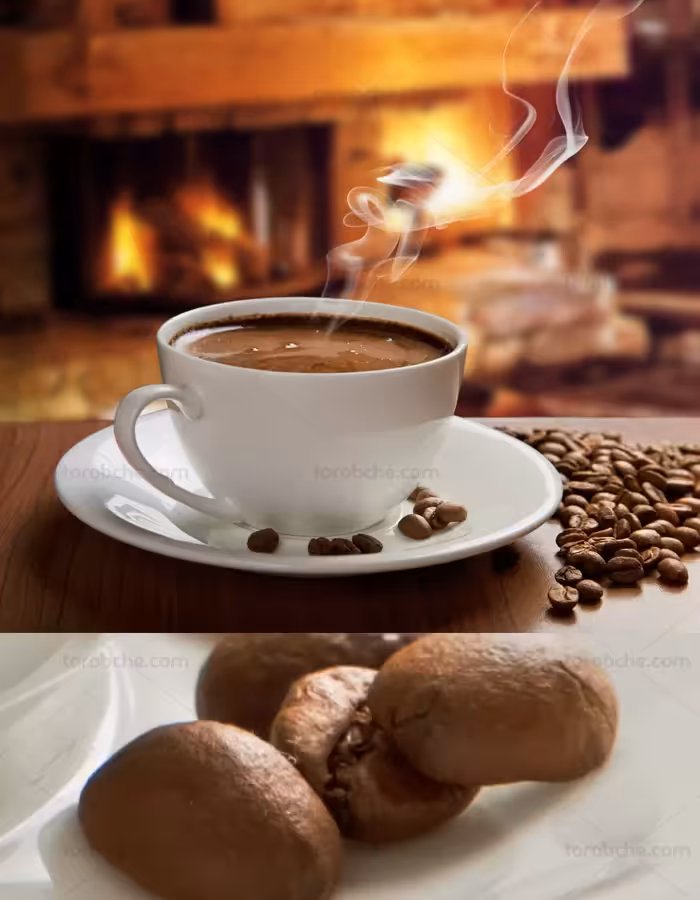 عکس با کیفیت فنجان قهوه و دانه های قهوه - گرافیک با طعم تربچه