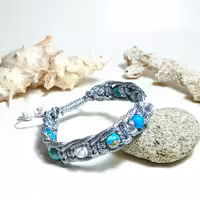 دستبند زنانه و مردانه چرم بافت مدل دریای بیکران سنگ فیروزه و هولیت