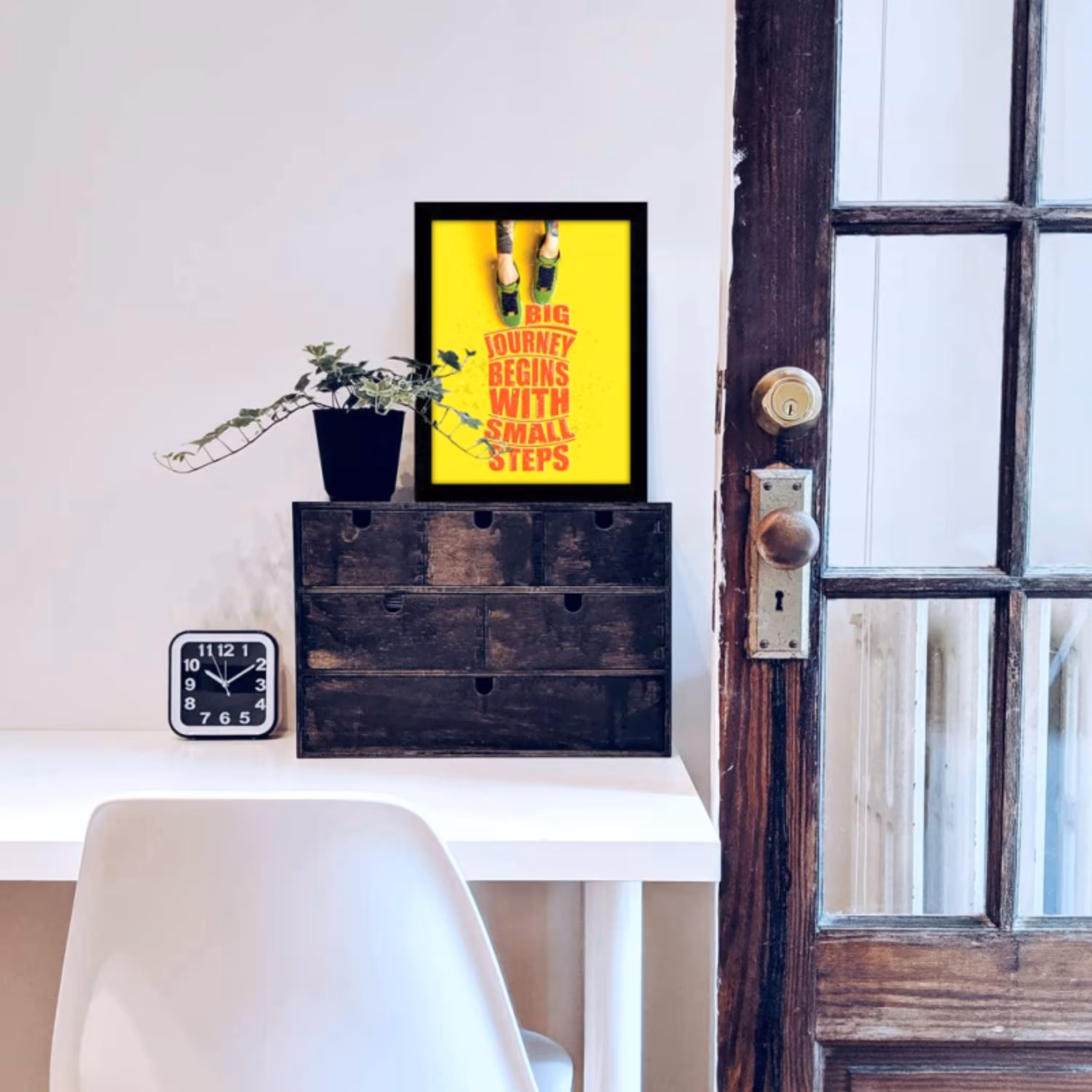 تابلو دکوراتیو انگیزشی سفر بزرگ با قدم های کوچک آغاز می شود