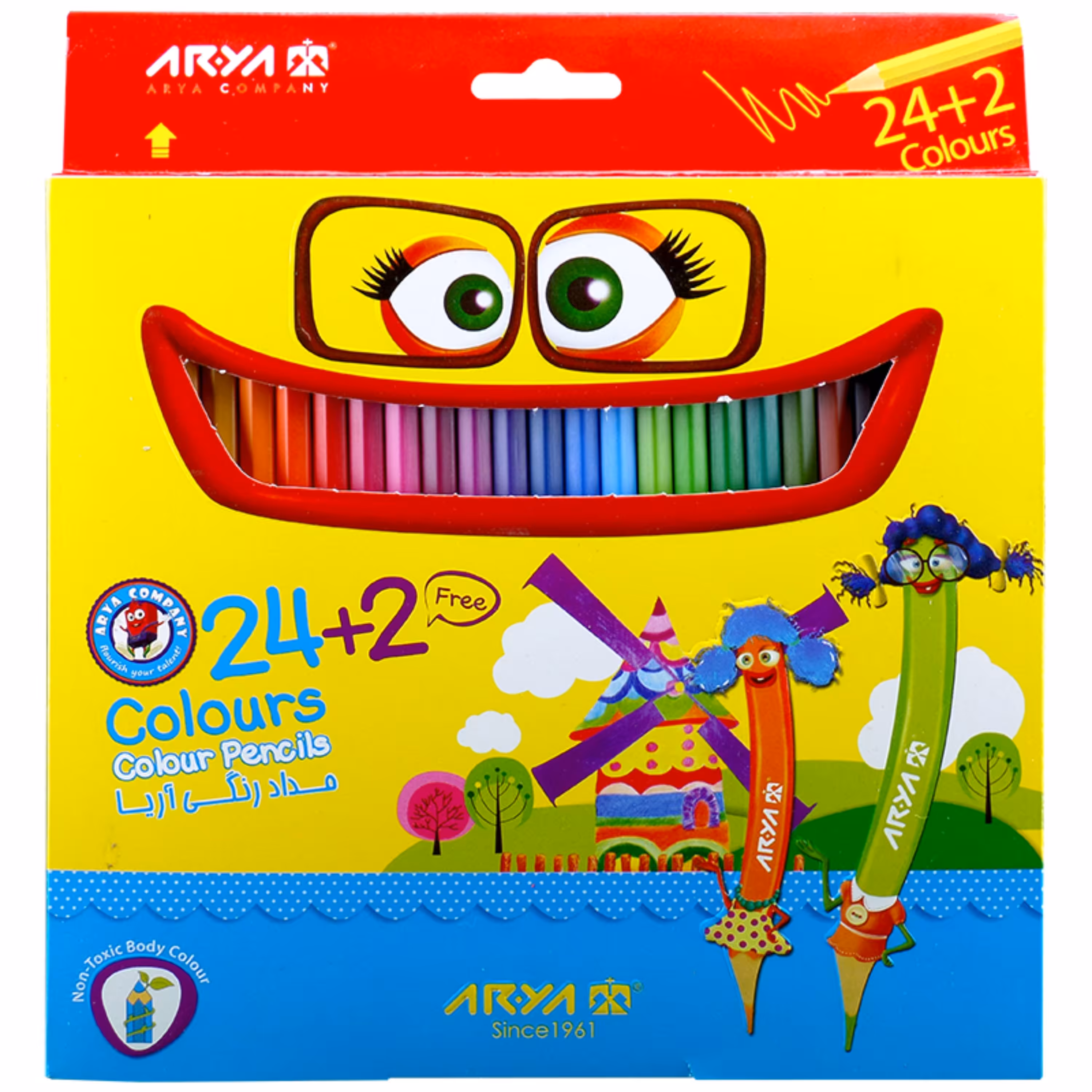 مداد رنگی 24 رنگی با دو رنگ اضافه آریا کیفیت بسیار عالی