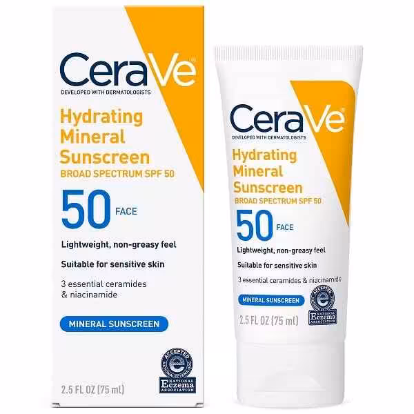 کرم ضد آفتاب مینرال سراوی CeraVe مدل آبرسان Hydrating حجم 75 میل | SPF 50، مناسب پوست حساس