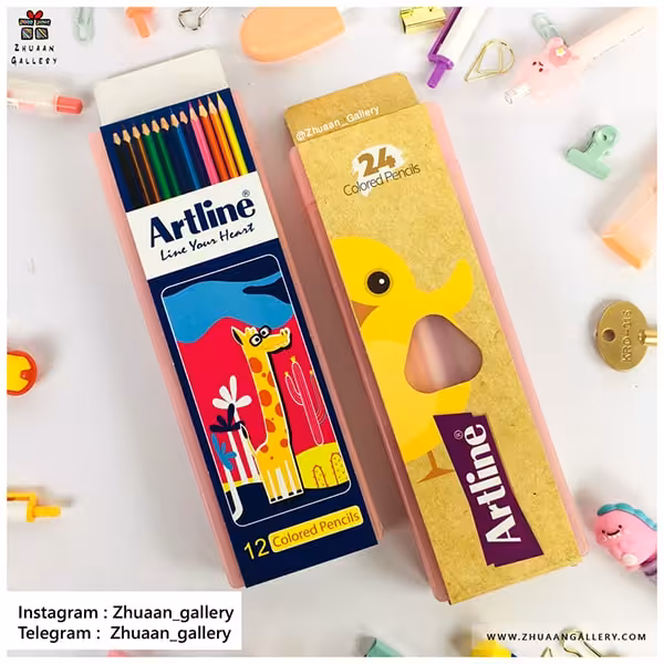 مداد رنگی 12 و 24 رنگ Artline جامدادی دار