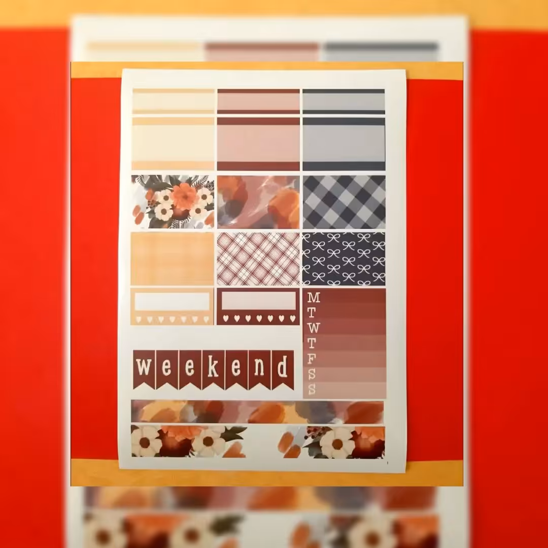 استیکر  پلنر و  to do list ، مدل کادر زرشکی_زرد_سرمه ای، کد 135