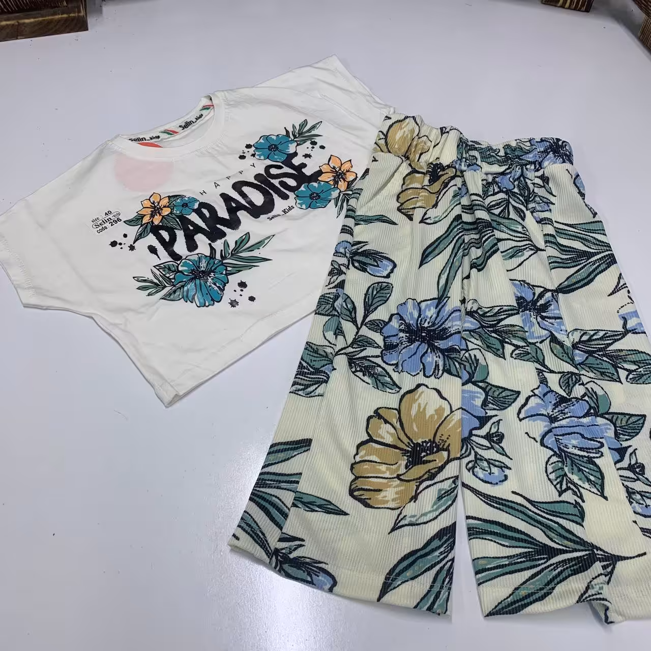 کراپ و شلوار دخترانه طرح هاوایی کیفیت عالی 