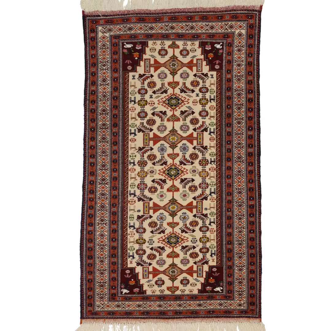 قالیچه دستبافت خراسان رنگ زمینه کرم  کد 00G 